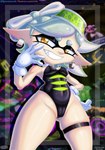 accessory breasts camel_toe clothed clothing ear_piercing female garter grey_hair hair humanoid_pointy_ears looking_at_viewer markings mole_(marking) mole_under_eye partially_visible_vulva piercing pointy_ears pseudo_hair smile solo tentacle_hair tentacles thick_thighs wide_hips yellow_eyes jackintaro nintendo splatoon marie_(splatoon) squid_sisters_(splatoon) animal_humanoid cephalopod cephalopod_humanoid humanoid inkling marine marine_humanoid mollusk mollusk_humanoid absurd_res digital_media_(artwork) hi_res