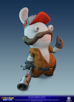 anthro belt black_belt black_clothing black_facial_hair black_handwear black_mittens black_mustache blue_background closed_frown clothed clothed_anthro clothed_male clothing copyright_symbol facial_hair frown fur gradient_background handwear hat headgear headwear holding_object holding_pipe light logo long_ears male male_anthro mittens mouth_closed multicolored_body mustache noseless open_jumpsuit orange_jumpsuit pipe red_clothing red_hat red_headwear short_legs simple_background solo standing symbol tan_body tan_inner_ear tan_skin text title two_tone_body white_body white_fur year paolo_miki_cagnetta mario_plus_rabbids_sparks_of_hope nintendo raving_rabbids rayman_(series) ubisoft lagomorph mammal rabbid 2023 3d_(artwork) adobe_photoshop_(artwork) artist_name autodesk_maya_(artwork) blender_(artwork) crossover digital_media_(artwork) english_description english_text full-length_portrait hi_res lighting official_art portrait shaded substance_painter_(artwork) zbrush_(artwork)