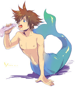 5_fingers alternate_species balls blue_eyes blush blush_lines bodily_fluids brown_hair clothed clothing cum cum_in_mouth cum_inside disembodied_penis duo erection fingers fish_tail genital_fluids genitals hair handjob holding_another's_penis holding_penis humanoid_hands male male/male nipples open_mouth orgasm penile penis sex simple_background solo_focus split_form topless zkakq disney kingdom_hearts square_enix sora_(kingdom_hearts) aquatic humanoid merfolk