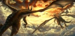 ambiguous_gender cloud detailed_background duo_focus feral flying group horn membrane_(anatomy) membranous_wings outside sky skyscape sunset tail wings kerem_beyit mythology dragon mythological_creature mythological_scalie scalie