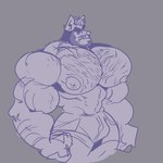 anthro big_nipples big_pecs body_hair bottomwear bulge chest_hair clothed clothing frown grey_background huge_pecs male manly muscular muscular_anthro muscular_male nipples pecs purple_line_art shorts shorts_only simple_background solo teeth topless topless_anthro topless_male melaisen canid canine canis domestic_dog mammal 1:1 2021 absurd_res colored_line_art digital_drawing_(artwork) digital_media_(artwork) hi_res portrait sketch three-quarter_portrait