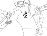 5_fingers accessory anthro black_tie_(suit) bouquet bride_and_groom clothing dress eyes_closed facial_horn feathered_tail feathers female fingers flower flower_bouquet flower_in_hair group hair hair_accessory head_spikes holding_arm horn interspecies kissing long_tail male male/female nose_horn plant short_hair spiked_tail spikes spikes_(anatomy) suit tail wedding_dress jacket_ignites cavemanon_studios goodbye_volcano_high snoot_game reed_(gvh) rosa_(gvh) aquilops ceratopsian dinosaur dromaeosaurid feathered_dinosaur feathered_scalie ornithischian prehistoric_species reptile scalie theropod velociraptor 2024 monochrome watermark