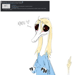 black_claws black_eyes blonde_hair blue_clothing blue_hoodie blue_topwear claws clothing female feral freckled_face freckles hair hoodie long_hair long_neck long_tail scales sharp_teeth simple_background smile snaggle_teeth snout solo tail tail_tuft teeth topwear tuft white_background white_body white_scales yellow_sclera espectro111222 4chan cavemanon_studios snoot_game judee dinosaur prehistoric_species reptile saurischian scalie theropod troodon troodontid 1:1 2025 digital_drawing_(artwork) digital_media_(artwork) hi_res