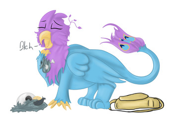 after_vore avian_feet beak bleh blue_body bone death digestion duo eyes_closed fatal_vore feathered_crest feathered_wings feathers feral feral_pred head_crest mailbag male male_pred paws pellet pink_body quadruped same_size_vore skull tail tail_tuft tuft vore weight_gain wings anonymous_artist friendship_is_magic hasbro my_little_pony mythology gabby_(mlp) gyro_feather avian bird galliform gryphon mythological_avian mythological_creature peafowl phasianid hi_res