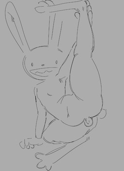 anthro big_butt butt genitals male micropenis penis small_penis solo awfulxen sam_and_max max_(sam_and_max) lagomorph mammal monochrome sketch tagme