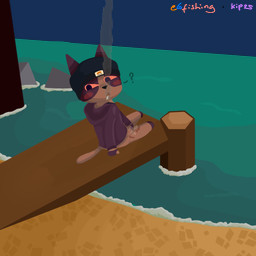 anthro beach beanie blush calico_pattern caught_in_the_act caught_masturbating clothed clothing female hat headgear headwear hoodie masturbation outside_masturbation pier pointy_ears prick_ears sea simple_face smoking substance_intoxication topwear triangle_nose water fernkip webfishing sam_(fernkip) calico_cat domestic_cat felid feline felis mammal