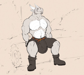 abs anthro armor balls_outline barbarian biceps big_bulge big_muscles bottomwear bulge claws clothed clothing detailed_bulge dressing fantasy genital_outline genitals horn huge_bulge huge_muscles humanoid_genitalia hyper hyper_bulge hyper_genitalia inviting looking_at_viewer male muscular muscular_anthro muscular_male narrowed_eyes nude pants pecs penis_outline plant presenting scales seductive shirtless simple_background small_but_hung smile solo thick_thighs tree wood feralclaw mythology dragon kobold mythological_creature mythological_scalie reptile scalie absurd_res digital_media_(artwork) hi_res