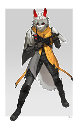 5_fingers anthro black_sclera bottomwear clothed clothed_anthro clothed_male clothing fingers footwear front_view fully_clothed fully_clothed_anthro fully_clothed_male fur gloves gun hair handwear holding_gun holding_object holding_ranged_weapon holding_weapon male pants ranged_weapon shoes simple_background solo standing tail topwear weapon white_body white_fur white_hair white_tail yellow_eyes pgm300 canid canine canis mammal wolf 2025 absurd_res digital_media_(artwork) hi_res