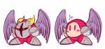 ambiguous_gender armor blush blush_stickers boots clothing feathered_wings feathers footwear horn mask not_furry pauldron red_body red_eyes rosy_cheeks shoes simple_background solo white_background wings cilvia_mirell kirby_(series) nintendo galacta_knight waddle_dee waddling_head absurd_res hi_res multiple_scenes