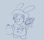 4_fingers anthro backwards_hat blue_background blue_line_art bottle closed_smile clothed clothed_anthro clothed_male clothing container featureless_legs fingers food hair half-closed_eyes hat headgear headwear holding_hot_dog holding_milk_bottle hot_dog long_ears looking_at_viewer male male_anthro milk_bottle milk_container mouth_closed narrowed_eyes noseless shirt simple_background smile smiling_at_viewer solo t-shirt tongue tongue_out topwear critterzone13 mario_bros mario_plus_rabbids_kingdom_battle nintendo raving_rabbids rayman_(series) the_simpsons ubisoft homer_simpson rabbid_luigi lagomorph mammal rabbid 2023 colored_line_art crossover digital_drawing_(artwork) digital_media_(artwork) sketch
