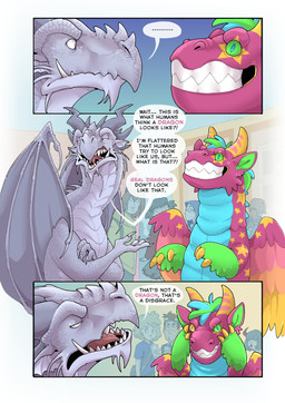 2_horns ambiguous_gender annoyed anthro beverage biped blue_body cheek_tuft chin_spikes claws clothing container costume crossed_arms crowd crowd_watching cup dialogue duo_focus ellipsis facial_spikes facial_tuft fangs feathered_wings feathers fur fursuit fursuit_head green_body green_eyes grey_body group heterochromia horn markings membrane_(anatomy) membranous_wings neck_spikes nose_spike open_mouth outside pink_body pink_fur scales speech_bubble spikes spikes_(anatomy) standing star_(marking) teeth text tongue tuft ventral_scales wide_smile wing_claws wings yellow_claws yellow_eyes yellow_horn kogotsuchidark european_mythology mythology dragon mythological_creature mythological_scalie scalie western_dragon absurd_res comic english_text hi_res