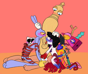 ambiguous_gender anal anal_penetration anthro big_penis blush deep_throat disembodied_hand doll fellatio female female/female for_a_head genitals group group_sex hand_on_head holding_both_ears holding_leg holding_partner holding_thigh licking lidded_eyes male male/female male/male mask multi_arm multi_limb oral oral_penetration orgy penetrating_while_penetrated penetration penile penis penis_lick ribbons_(anatomy) sex tongue chimeracocks glitch_productions the_amazing_digital_circus gangle_(tadc) jax_(tadc) kinger_(tadc) pomni_(tadc) ragatha_(tadc) zooble_(tadc) animate_inanimate humanoid lagomorph leporid living_doll living_mask living_toy mammal object_head rabbit absurd_res hi_res