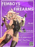 2022 3:4 4_fingers anthro black_clothing black_swimwear blonde_hair canid canine choker clothed clothing cover crossdressing english_text esc_the_fox eyewear femboy fg-42 fingers fur glasses gun hair heart_symbol hi_res holding_gun holding_object holding_ranged_weapon holding_rifle holding_weapon jacket jewelry latex latex_clothing latex_legwear latex_thigh_highs legwear leotard looking_at_viewer magazine_(gun) magazine_cover male male_anthro mammal marcus_gray necklace qr_code ranged_weapon rifle round_glasses shell_(projectile) solo swimwear tan_body tan_fur text thigh_highs topwear weapon