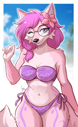anthro biped breasts claws clothed clothed_anthro clothed_female clothing countershade_torso countershading eyewear female fingers front_view fur glasses hair looking_at_viewer navel smile solo standing tail teeth fuvi canid canine fox mammal 2026 absurd_res digital_drawing_(artwork) digital_media_(artwork) hi_res