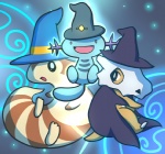 ambiguous_gender bone cloak clothing group hat headgear headwear looking_at_viewer magic_user mask skull skull_mask smile tail witch_hat wizard_hat hidden_mudkip nintendo pokemon cubone furret generation_1_pokemon generation_2_pokemon mammal mustelid pokemon_(species) wooper