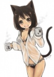 :d black_bra black_clothing black_hair black_panties black_underwear bra bra_through_clothing brown_eyes clothed clothing container cup dress_shirt female footprint hair holding_container holding_cup holding_object lace long_hair looking_at_viewer open_mouth panties pawprint shirt simple_background skimpy smile solo tail topwear translucent translucent_clothing underwear white_background white_clothing white_shirt white_topwear miyamae_porin animal_humanoid cat_humanoid felid felid_humanoid feline feline_humanoid humanoid mammal mammal_humanoid signature