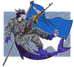 4_fingers 4_toes anthro barefoot belgorod belgorod_flag belgorod_oblast belgorod_oblast_flag beret bottomwear camo camo_bottomwear camo_clothing camo_pants camo_print clothing ear_piercing feet fin fin_scar fingers flag floating green_eyes grin gun hat headgear headwear long_tail looking_at_viewer male military pants patch_(fabric) pattern_bottomwear pattern_clothing pattern_pants piercing pockets pointy_ears ranged_weapon rifle russia russian_federation scar scope smile sniper_rifle soldier solo svd tail tail_fin tail_fin_scar tail_scar thick_tail toes unsigned warrior weapon gala_bobs aquatic fish shark 2023 digital_media_(artwork) hi_res paint_tool_sai_(artwork) russian_description