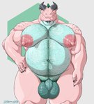 anthro balls belly biceps big_belly big_breasts body_hair breasts erect_nipples flaccid foreskin genitals green_hair hair hairy_balls horn humanoid_genitalia humanoid_penis long_foreskin male moobs navel nipples nude obese obese_anthro overweight overweight_anthro overweight_male penis pink_body pubes simple_background solo thick_thighs unretracted_foreskin treebarkdragon mythology atticus_(treebarkdragon) dragon mythological_creature mythological_scalie scalie absurd_res digital_media_(artwork) hi_res