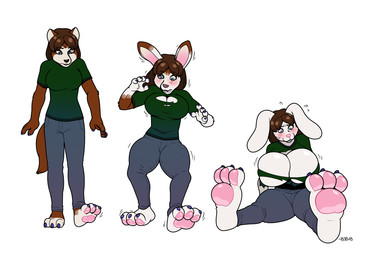 3_toes anthro barefoot base_one_layout basic_sequence big_breasts biped blue_bottomwear blue_clothing blue_eyes blue_jeans blue_pants blush bodily_fluids bottomwear breast_expansion breasts brown_hair brown_nose claws clothing denim denim_bottomwear denim_clothing expansion feet female finger_claws green_clothing green_shirt green_topwear hair jeans linear_sequence long_hair one_row_layout pants pawpads pink_nose shirt simple_background sitting soles solo species_transformation standing surprised sweat sweatdrop thick_thighs three_frame_image three_frame_sequence toe_claws toes topwear torn_clothing transformation transformation_sequence white_background blackshirtboy willow_chambers basenji canid canine canis domestic_dog lagomorph leporid mammal primitive_dog rabbit 2018 hi_res sequence