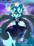 anthro blue_body blue_eyes blue_hair clothing dress female hair halo heterochromia moon solo star yellow_eyes lewdchuu_(artist) nintendo pokemon pyon_(lewdchuu) generation_4_pokemon lucario pokemon_(species) 3:4