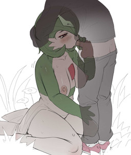 areola bodily_fluids bottomwear breasts clothed clothed_male clothing duo feet fellatio female female_humanoid female_penetrated green_hair hair human_on_humanoid human_penetrating human_penetrating_humanoid humanoid_penetrated interspecies kneeling male male/female male_human male_penetrating male_penetrating_female medium_breasts nipples oral pants penetration penile pink_areola pink_nipples pokephilia red_eyes saliva sex white_body jingzhou14848 nintendo pokemon gardevoir generation_3_pokemon human humanoid mammal pokemon_(species) hi_res