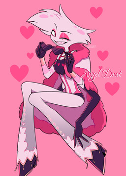clothed clothing heart_symbol male one_eye_closed pink_background simple_background solo enaic31 hazbin_hotel hellaverse angel_dust arachnid arthropod demon humanoid spider absurd_res hi_res