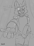 balls bottomwear clothing curtains eye_patch eyewear genitals male pants penis solo pinnati five_nights_at_freddy's scottgames foxy_(fnaf) canid canine fox mammal 3:4 hi_res monochrome