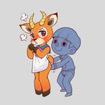 anthro blush bottomless bowl_cut bulge butt butt_grab clothed clothing duo embarrassed femboy hand_on_butt hooves horn male male/male school_uniform tsundere uniform menhou animal_crossing nintendo beau_(animal_crossing) villager_(animal_crossing) antelope bovid human mammal 1:1