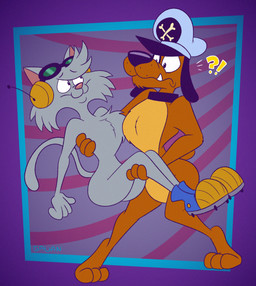 abstract_background anthro black_nose brown_body brown_fur butt casual_nudity chest_tuft chin_tuft clothing collar duo electronics eyewear eyewear_on_head facial_tuft fangs fluffy fluffy_chest footwear fur goggles goggles_on_head grey_body grey_fur hat headgear headphones headwear holding_another male male/male multicolored_body multicolored_fur pecs pink_nose plantigrade puffed_out_chest quad_skates raised_heel roller_skates standing standing_on_toes surprised teeth tiptoes toony tuft two_tone_body two_tone_fur gavanzude dic_entertainment heathcliff_and_the_catillac_cats leroy_(catillac_cats) wordsworth canid canine canis domestic_cat domestic_dog felid feline felis mammal alternate_version_at_paywall digital_drawing_(artwork) digital_media_(artwork) hi_res signature
