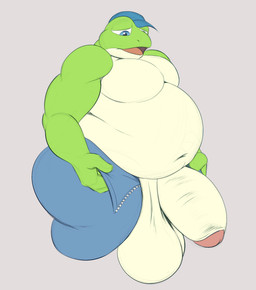 anthro balls big_balls big_penis bottomwear clothing foreskin genitals huge_balls huge_penis hyper hyper_balls hyper_genitalia hyper_penis male moobs overweight overweight_anthro overweight_male pants penis shirtless shirtless_male solo unzipped unzipped_pants zipper brick_break_after_dark nintendo star_fox slippy_toad amphibian frog hi_res