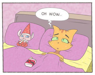 after_sex anthro anthro_on_anthro bed bedding bedroom big_eyes big_iris black_eyebrows black_text blanket blue_eyes bodily_fluids border bottomwear cheek_tuft cigarette cigarette_box cigarette_in_mouth clothed clothed/nude clothed_anthro clothed_male clothing dialogue duo ellipsis exhausted eyebrows eyelashes facial_markings facial_tuft female fingers fully_clothed fully_clothed_anthro fully_clothed_male fur fur_tuft furniture genital_fluids glistening glistening_eyes green_eyes green_sclera hairless hat head_markings head_on_pillow headgear headwear high-angle_view holidays inside intraspecies iris larger_female light_body light_fur lying lying_on_bed male male/female markings mature_anthro mature_female multicolored_clothing multicolored_hat multicolored_headgear multicolored_headwear no_pupils nude nude_anthro nude_female object_in_mouth on_back on_bed open_mouth orange_body orange_ears orange_fur orange_markings orange_stripes pants pillow pink_background pink_body pink_ears pink_nose pointy_ears prick_ears purple_blanket purple_pillow red_bottomwear red_clothing red_pants red_shirt red_topwear shirt simple_background size_difference small_nose smaller_male smile smirk snout speech_bubble striped_body striped_face striped_fur stripes sweat sweaty_face text textured_background topwear tuft two_tone_clothing two_tone_hat two_tone_headgear two_tone_headwear under_blanket vaginal_fluids vaginal_fluids_on_clothing vaginal_fluids_on_hat white_border white_inner_ear white_speech_bubble yellow_bedding 4chan_anon unknown_artist christmas elf_on_the_shelf litterbox_comics fran_(litterbox_comics) domestic_cat felid feline felis hairless_cat mammal sphynx_(cat) tabby_cat 2019 digital_drawing_(artwork) digital_media_(artwork) english_text