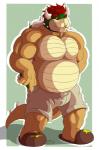 2_horns abs anthro biceps bulge clothing fluffy footwear guts hairless horn male muscular muscular_anthro muscular_male organs overweight overweight_anthro overweight_male pose shaved shell shirt shoes slippers solo star topwear dragonslash mario_bros nintendo bowser koopa mammal scalie hi_res pinup