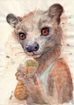 anthro big_eyes dimasbka dream ears_up euplerid eye_contact female food fossa happy looking_at_another looking_at_viewer mammal shawarma whiskers_black