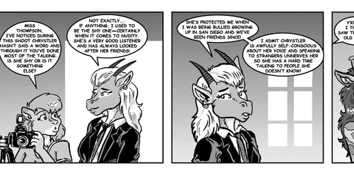 anthro breasts camera chest_tuft clothed clothed_anthro clothed_female clothing countershade_snout countershading dialogue ear_piercing ear_ring electronics female fully_clothed fully_clothed_anthro fully_clothed_female group holding_camera holding_microphone holding_object horn looking_at_another looking_back looking_back_at_another microphone nipples nude nude_anthro nude_female offscreen_character open_mouth ossicone piercing ring_piercing snout spoken_ellipsis text trio tuft style_wager brave_new_world_(style_wager) chrystler daisy_moore thomson_(mbr) antelope bovid gazelle giraffe giraffid ground_squirrel mammal prairie_dog rodent sciurid 2025 comic english_text greyscale hi_res monochrome