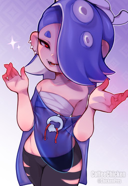 5_fingers clothing ear_piercing female fingers halftone_background looking_at_viewer narrowed_eyes one_eye_obstructed open_mouth pattern_background piercing pseudo_hair red_eyes simple_background solo tentacle_hair tentacles text coffeechicken nintendo splatoon shiver_(splatoon) animal_humanoid aquatic aquatic_humanoid cephalopod cephalopod_humanoid humanoid mollusk mollusk_humanoid octarian octoling 2023 artist_name halftone hi_res