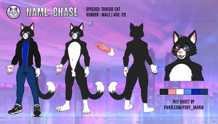 anthro male solo text foxy_maria chase_(chasoron) felid mammal absurd_res english_text hi_res url