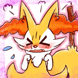 >o< ambiguous_anthro ambiguous_gender anthro arm_tuft biped black_body blush blushing_profusely bodily_fluids border cheek_tuft chest_tuft cute_fangs eyes_closed facial_tuft fangs flying_sweatdrops front_view fur hip_tuft inner_ear_fluff multicolored_body multicolored_fur nude_ambiguous nude_anthro object_in_tail open_mouth orange_body orange_fur orange_inner_ear_fluff outline pointy_ears pouting prick_ears shoulder_tuft simple_background snout solo standing steam stick stick_in_tail sweat sweatdrop tail teeth tuft wavy_mouth white_body white_fur yellow_body yellow_fur yellow_tail annyui0611 nintendo pokemon braixen canid generation_6_pokemon mammal pokemon_(species) 1:1 2021 cel_shading colored digital_drawing_(artwork) digital_media_(artwork) half-length_portrait hi_res japanese_description portrait shaded translated_description