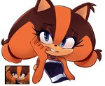 biting_own_finger black_clothing black_dress blue_eyes brown_body brown_fur clothing dress female fur orange_body orange_fur solo bensadfleck sega sonic_boom sonic_the_hedgehog_(series) sticks_the_jungle_badger badger mammal mustelid musteline hi_res reference_image