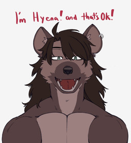 anthro brown_body brown_fur brown_hair brown_nose cheek_tuft deltoids dialogue ear_piercing ear_ring eye_through_hair eyebrows facial_tuft fur green_eyes hair inner_ear_fluff long_hair male multicolored_body muscular muscular_anthro muscular_male open_mouth pecs piercing ring_piercing sharp_teeth solo teeth text translucent translucent_hair trapezius tuft two_tone_body undercovernezha nezha_(undercovernezha) brown_hyena hyena mammal 2026 digital_drawing_(artwork) digital_media_(artwork) english_text hi_res