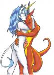 anthro anthro_on_anthro blue_hair cuddling duo erection eyes_closed frottage genitals hair happy horn hug interspecies love male male/male nude passionate penile penis romantic romantic_couple sex smile tail tail_tuft tender tuft ayame_emaya mythology irving snowdrop dragon equid equine horse mammal mythological_creature mythological_scalie scalie 2003