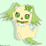 brown_nose butterfly_clip female feral flower flower_necklace fluffy_ears fur glistening glistening_eyes green_ears green_eyes green_markings green_tail markings neck_tuft open_:3 plant raised_arms small_nose solo tail tuft yellow_body yellow_fur kawaiirosiechan jewelpet sanrio sega sega_fave peridot_(jewelpet) 1:1 absurd_res full-length_portrait hi_res portrait