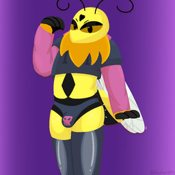ambiguous_gender antennae_(anatomy) anthro bedroom_eyes belly bulge clothing costume crop_top glistening glistening_body glistening_skin hoodie latex legwear looking_at_viewer narrowed_eyes panties pose seductive shirt solo stockings thigh_highs topwear underwear wings yellow_body verycherrykitty remy_(retromagnetar) arthropod hymenopteran insect wasp genderfluid_(lore)