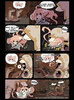 >.< anthro bodily_fluids braided_hair brown_body brown_scales dialogue dripping female fur group hair hiding in_mouth lifting_partner long_tail lying magic_wand male on_back pink_hair purple_eyes question_mark saliva saliva_covered saliva_drip scales scared screencap screencap_background speech_bubble spitting_out squeaking sweat sweatdrop tail text thought_bubble white_body white_fur white_scales kudoliya elden_ring fromsoftware miruku_(kudoliya) slim_(kudoliya) tarnished_(elden_ring) mammal manserpent mouse murid murine reptile rodent scalie snake 2025 comic digital_media_(artwork) english_text hi_res