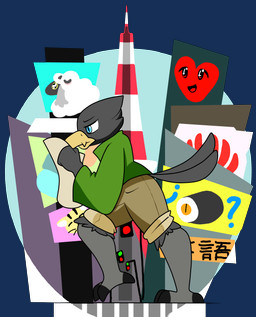advertisement anthro avian_feet beak big_eyes big_tail black_body black_feathers blue_eyes bottomwear claws clothing feather_hair feathers female food fur green_clothing green_jacket green_topwear heart_symbol jacket map poster pseudo_hair question_mark reading shorts sign smile solo sushi tail tail_feathers text thick_thighs tokyo tokyo_tower topwear traffic_light wool_(fur) yellow_beak twtr huawei nintendo pokemon dash_the_raven avian bird bovid caprine corvid corvus_(genus) felid generation_8_pokemon humanoid mammal oscine passerine pokemon_(species) raven sheep wooloo alpha_channel hi_res japanese_text