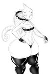 anthro big_butt black_clothing bra breasts butt butterfly_net choker clothed clothing curvy_figure female half_naked handwear horn huge_butt hyper hyper_butt jewelry latex leggings legwear necklace net nipples panties piercing skimpy small_breasts solo tail thick_thighs underwear wide_hips sangelia animal_crossing nintendo flick_(animal_crossing) chameleon humanoid lizard reptile scalie hi_res monochrome