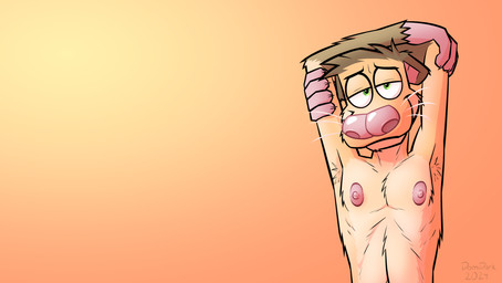 anthro arm_tuft athletic athletic_anthro bedroom_eyes belly_tuft biped brown_body brown_fur casual_nudity chest_tuft claws clothed clothing collarbone ears_down elbow_tuft femboy finger_claws fur glistening glistening_nose gradient_background green_eyes grin grinning_at_viewer hairless_hands head_tuft humanoid_hands looking_at_viewer male multicolored_body multicolored_fur narrowed_eyes navel nipples nude orange_background pecs pink_hands pink_inner_ear pink_nipples pink_nose pivoted_ears pose raised_arms rib_lines ribs seductive simple_background skinny slim slim_anthro slim_male smile smiling_at_viewer smirk smirking_at_viewer solo tan_background tan_body tan_fur tasteful_nudity toony tuft whiskers white_sclera domidark dillon_(domidark) american_opossum mammal marsupial virginia_opossum 2024 colored dated detailed digital_drawing_(artwork) digital_media_(artwork) hi_res pinup shaded signature wallpaper widescreen