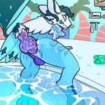 3_toes 4_ears anal anal_fluids anal_masturbation anal_penetration animal_dildo animal_sex_toy anthro anthro_penetrated anus arm_feathers bedroom_eyes bikini_thong blue_body blue_feathers bodily_fluids butt canine_dildo clothed clothing clothing_aside dildo dildo_in_ass dildo_insertion ears_back feathers feet half-closed_eyes knot knotted_dildo male male_penetrated masturbation multi_ear narrowed_eyes object_in_ass partially_submerged penetration pivoted_ears poolside raised_tail seductive sex_toy sex_toy_in_ass sex_toy_insertion solo swimming_pool swimwear tail thong thong_aside thong_only toes tongue tongue_out topless underwear underwear_aside underwear_only white_body white_feathers xing1 taylo_(hyperabyss) avali 1:1 absurd_res hi_res