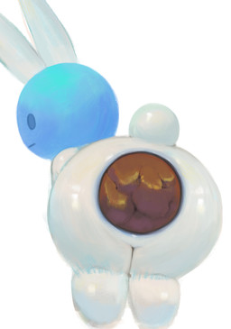 ambiguous_gender ambiguous_pooping anthro anus blue_body butt cotton_tail crowning_feces excessive_feces feces fur hyper hyper_feces long_ears looking_at_viewer looking_back looking_back_at_viewer pooping simple_background solo tail white_background white_body white_fur tiosqr nintendo rhythm_heaven warioware alien_bunny lagomorph leporid mammal rabbit hi_res