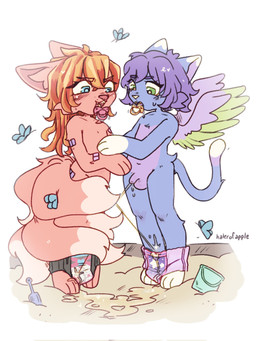 anthro balls bandage belly blonde_hair blue_body blue_eyes blue_fur bodily_fluids bucket container crossing_the_streams diaper diaper_down duo female female_peeing fur genital_fluids genitals green_eyes hair holding_each_other inner_ear_fluff long_hair male male/female male_peeing multi_tail multicolored_wings nude nude_anthro object_in_mouth open_mouth pacifier pacifier_in_mouth peeing peeing_in_diaper peeing_on_ground peeing_together penis pink_body pink_ears pink_fur pink_inner_ear pink_inner_ear_fluff pink_pacifier pull-ups_(diaper) purple_balls purple_belly purple_hair purple_penis sand sharing_diaper short_hair shovel sweat tail teeth tools toy tuft unclean_diaper urine urine_on_ground urine_pool urine_stream used_diaper using_diaper watersports wet_diaper wetting wetting_diaper white_tip_tail wings yellow_pacifier young young_anthro young_female young_male haterofapple annikka_(pacifirefox) arthropod butterfly canid canine felid feline insect lepidopteran mammal 2024 3:4 colored digital_drawing_(artwork) digital_media_(artwork) hi_res