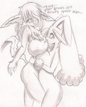 anthro big_breasts breast_lick breast_play breast_size_difference breast_squish breasts dialogue duo eeveelution featureless_breasts female female/female generation_4_pokemon ihatelovinghate leafeon licking lopunny nintendo pokemon pokemon_(species) questionable_consent squish tail tongue